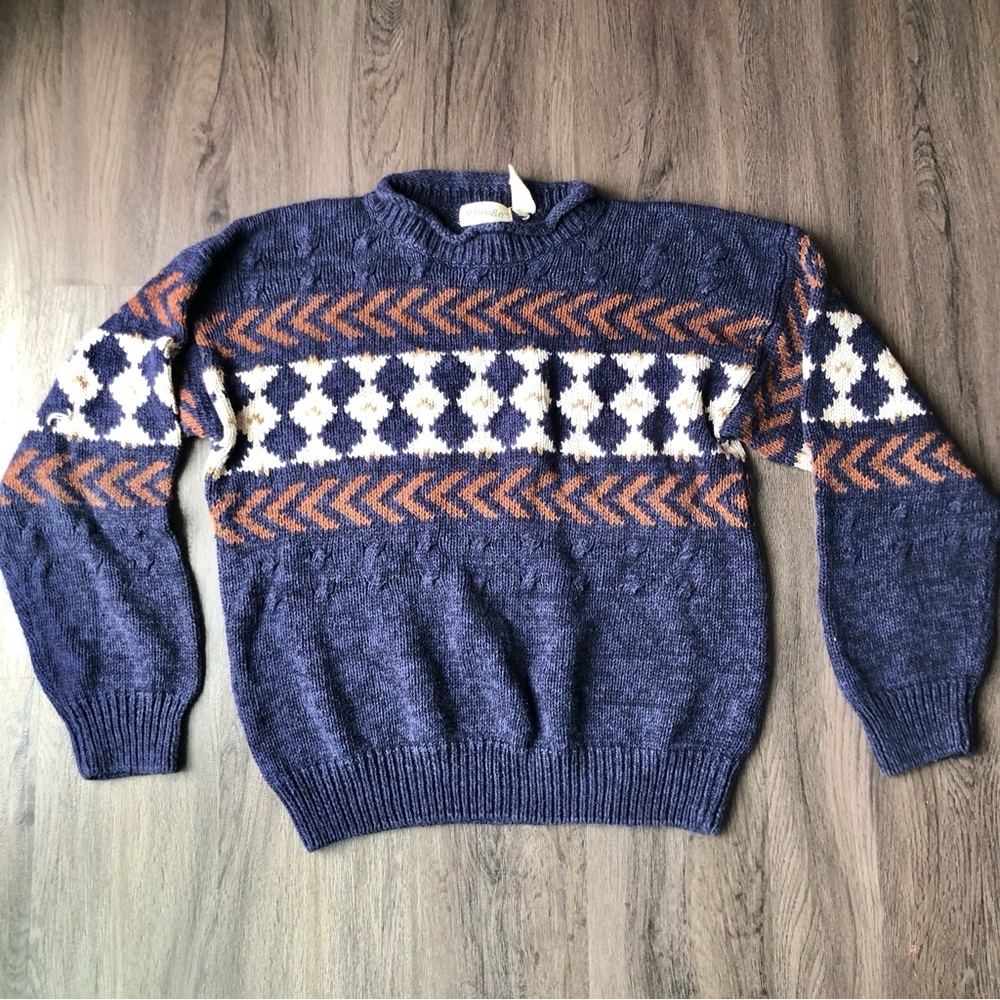 VTG St. John's Bay Chunky Knit Sweater Size XL Blue‎ Cotton Dad Fisherman Nordic